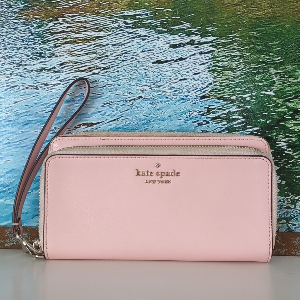 Kate Spade Staci Large Carryall Wristlet Wallet Pink saffiano leather